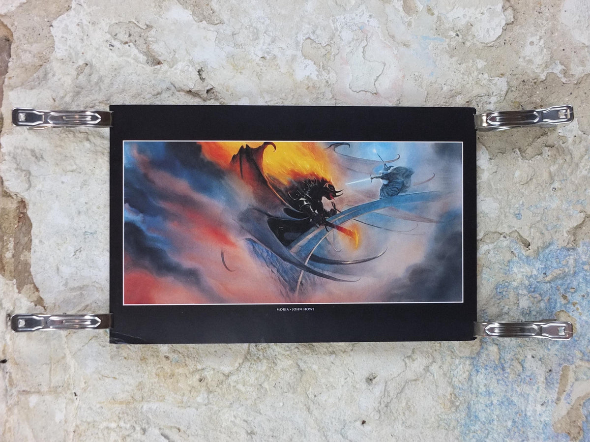 Vintage Gandalf and The Balrog by John Howe Poster, Tolkien, Lord of the Rings, Fellowship of the Ring, illustration print, wall art decor