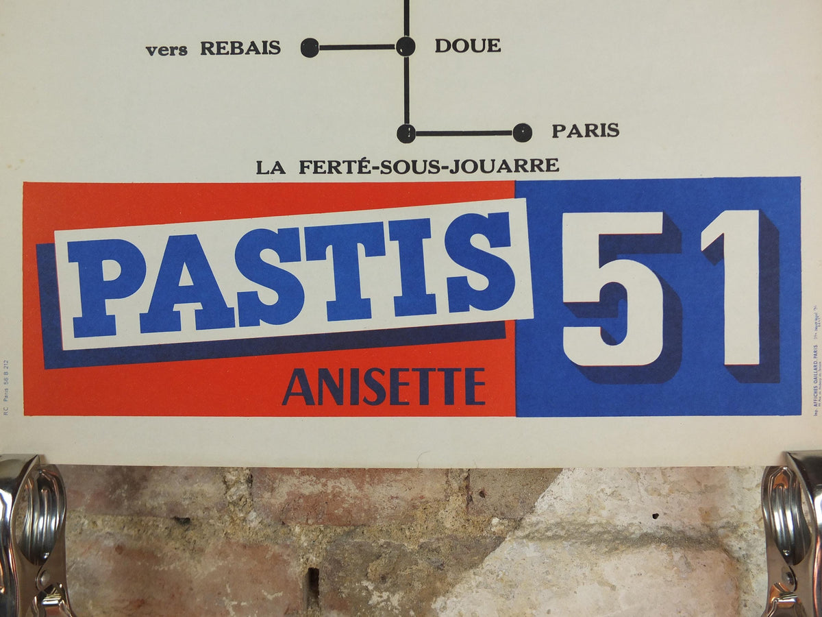 1950s Pastis 51 Motocross Poster, Pastis 51 Anisette, Aniseed drinking alcohol, motorbikes motor cross Buttes de Doue, Paris, wall art decor
