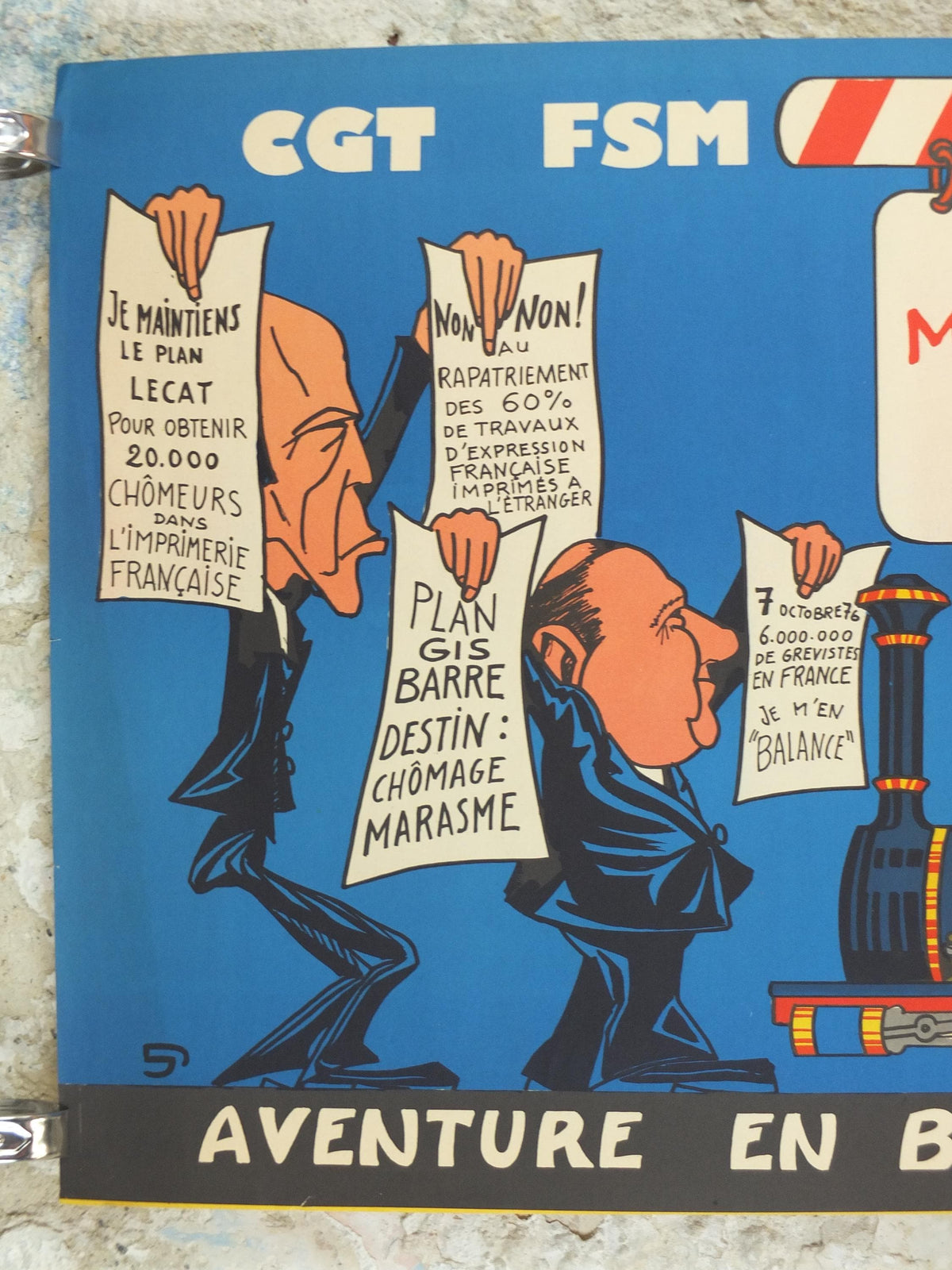 1976 French Labour Unions Poster, Imprimerie Chaix, CGT and FSM, workers rights better pay and conditions, wall art decor
