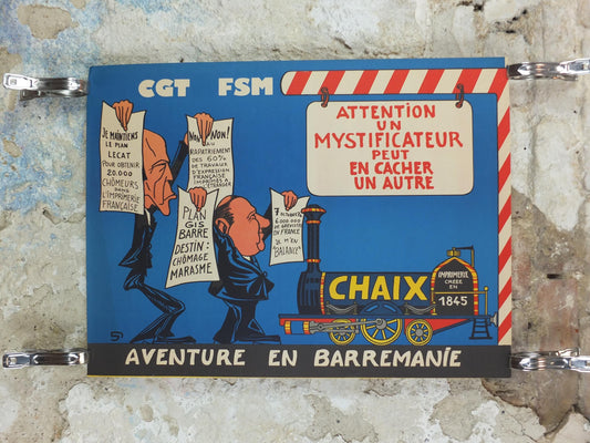 1976 French Labour Unions Poster, Imprimerie Chaix, CGT and FSM, workers rights better pay and conditions, wall art decor