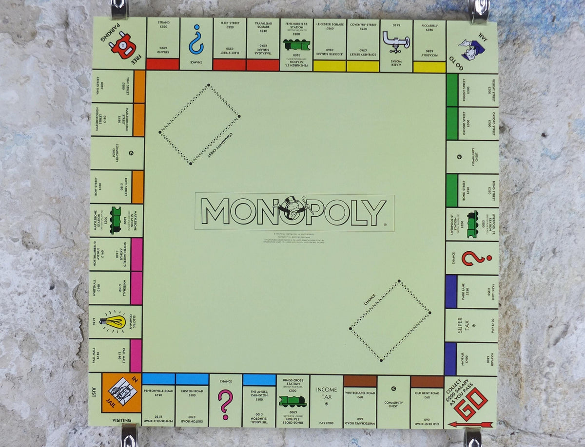 1993 Monopoly Poster, Monopoly Board, Board Games, United Kingdom properties, Tonka and Waddington Games, gaming retro wall art decor