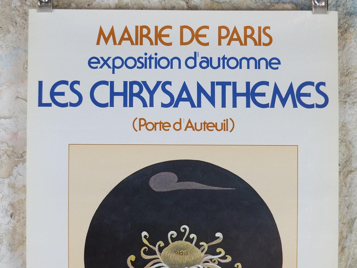 1980s Chrysanthemum Poster, Mairie de Paris Flower Show, 16th arrondissement of Paris, Garden botanical flora plants blooms, wall art decor