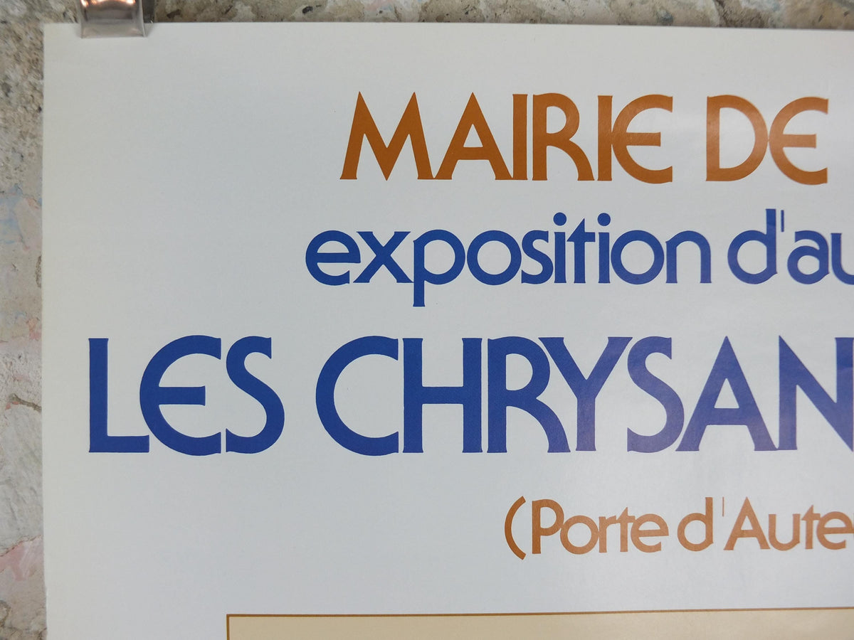 1980s Chrysanthemum Poster, Mairie de Paris Flower Show, 16th arrondissement of Paris, Garden botanical flora plants blooms, wall art decor