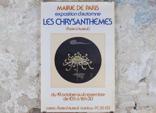 1980s Chrysanthemum Poster, Mairie de Paris Flower Show, 16th arrondissement of Paris, Garden botanical flora plants blooms, wall art decor