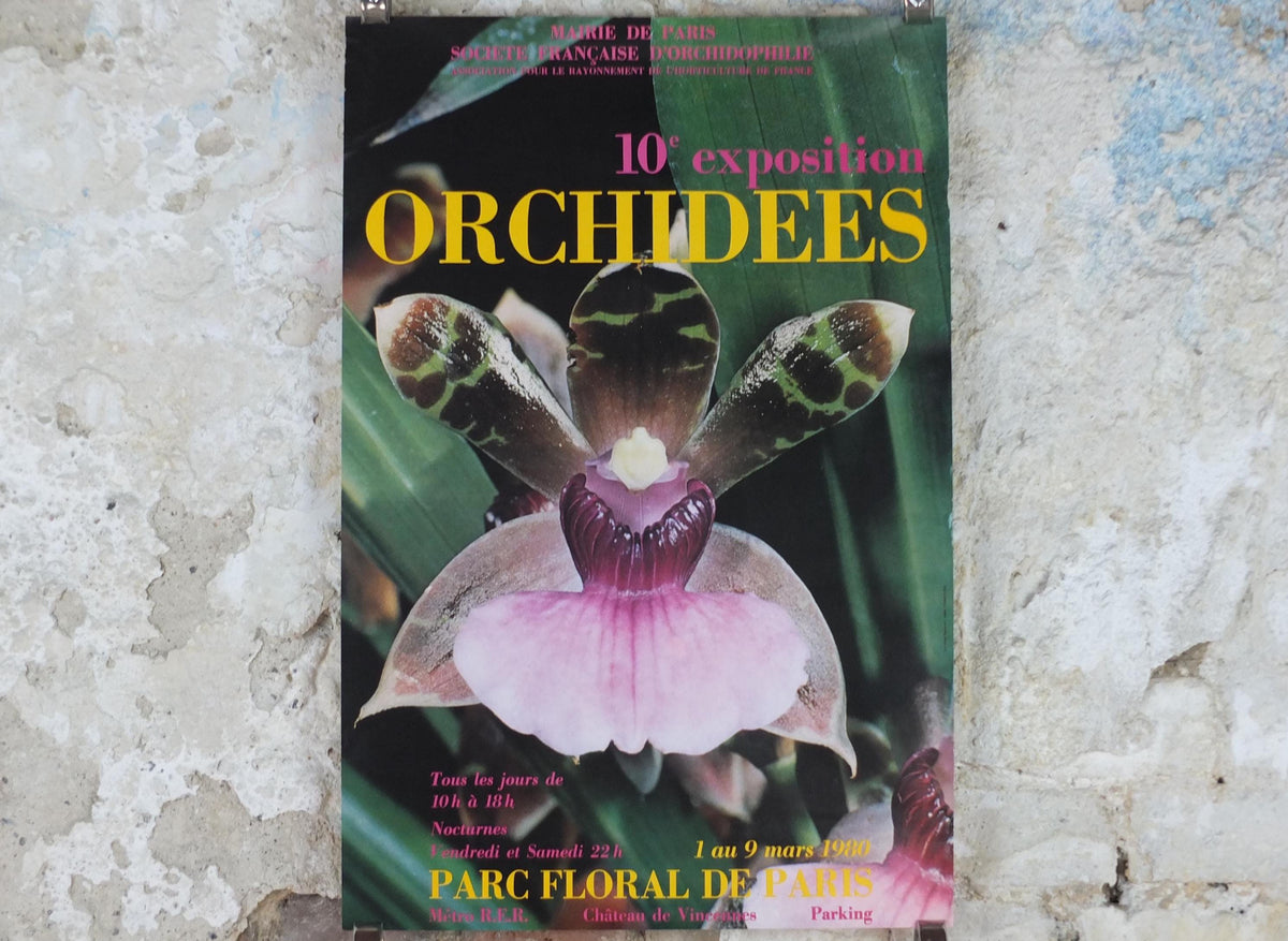 1980 Orchids Poster, Mairie de Paris Flower Show, Parc Floral de Paris, Garden botanical flora plants blooms, wall art decor