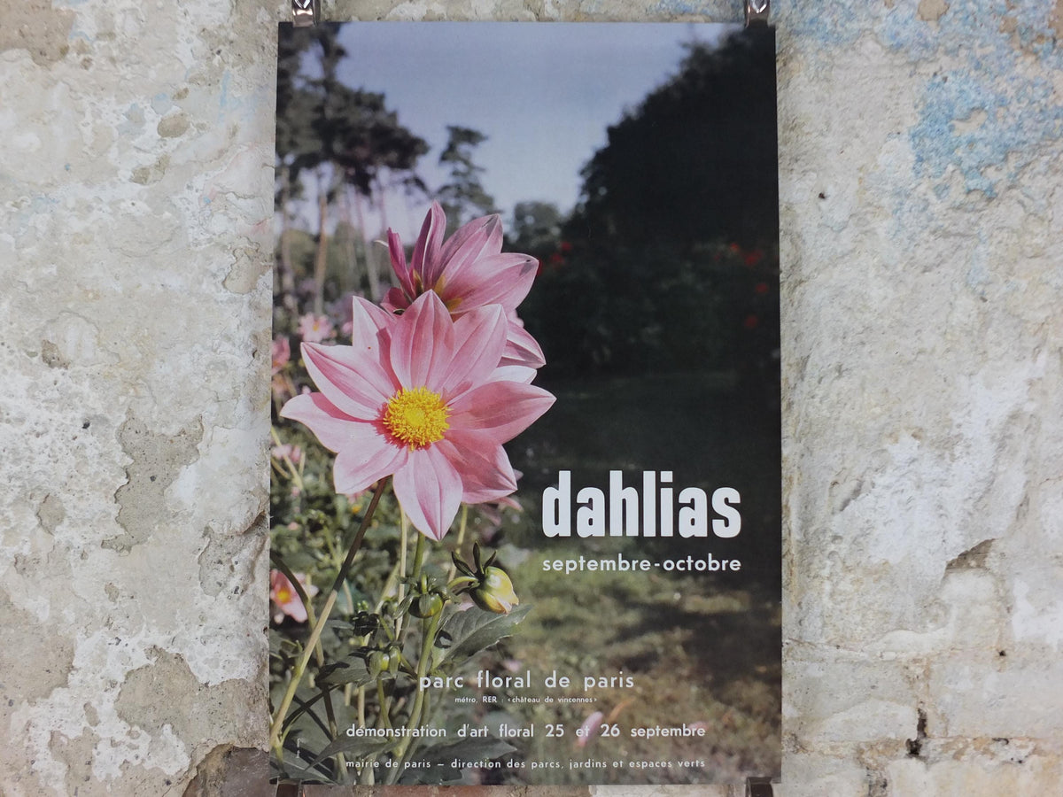 1980s Dahlias Poster, Mairie de Paris Flower Show, Parc Floral de Paris, Garden botanical flora plants blooms, wall art decor