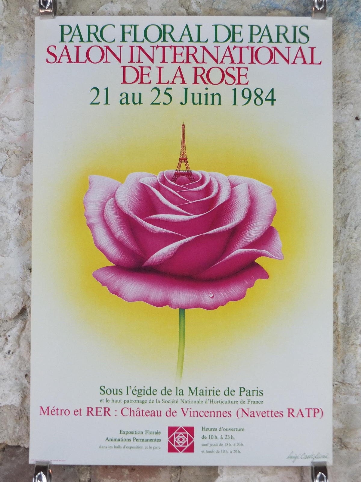 1984 Rose Eiffel Tower Poster, Mairie de Paris Flower Show, Parc Floral de Paris, Garden botanical flora plants blooms, wall art decor
