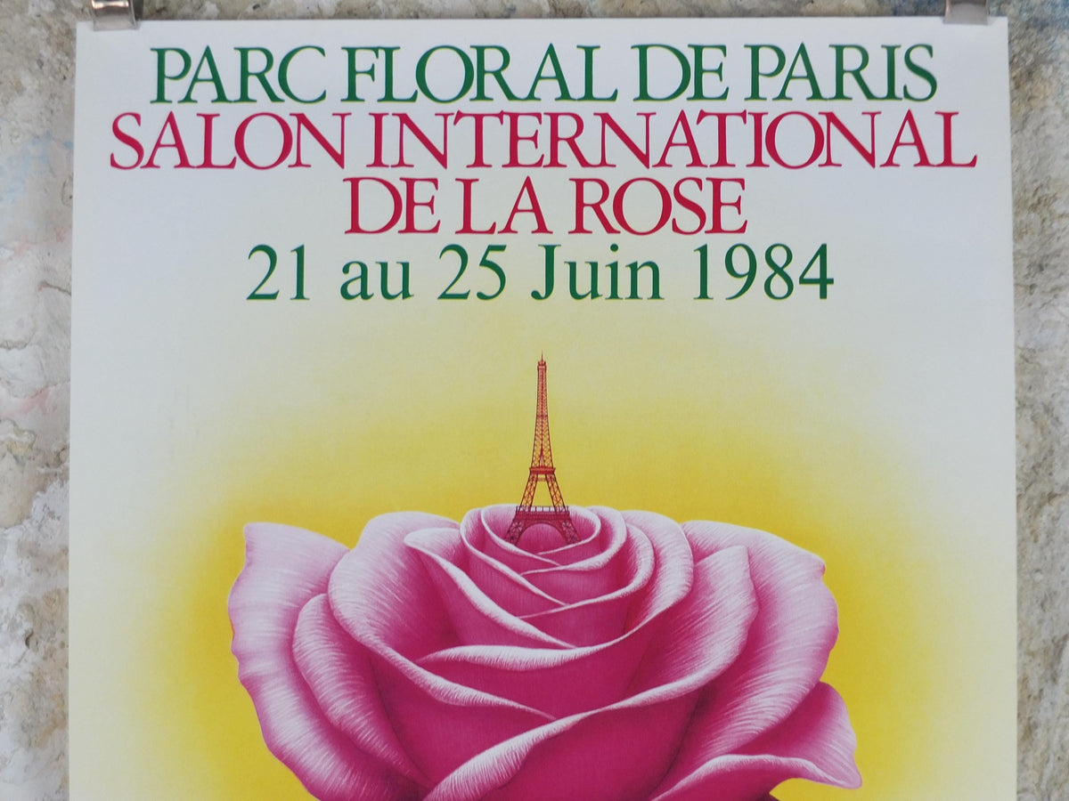 1984 Rose Eiffel Tower Poster, Mairie de Paris Flower Show, Parc Floral de Paris, Garden botanical flora plants blooms, wall art decor