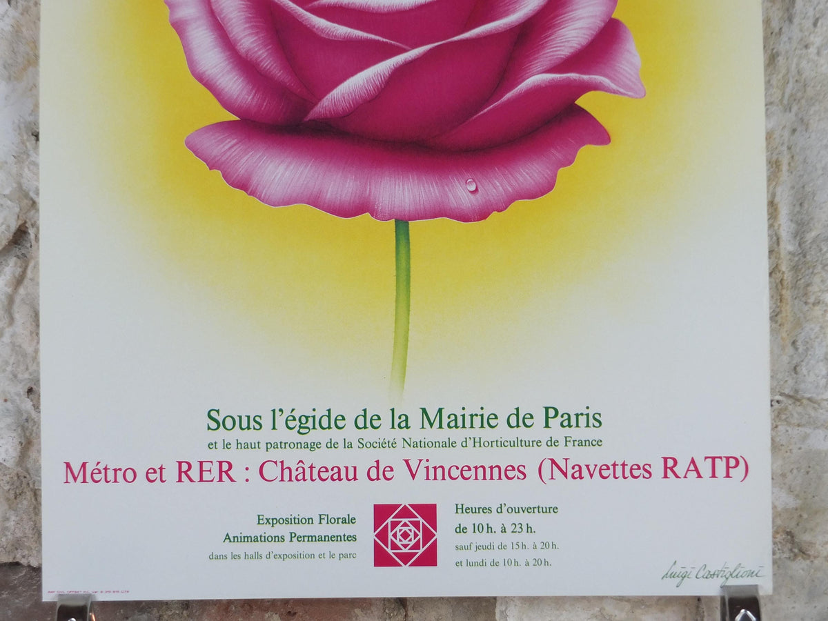 1984 Rose Eiffel Tower Poster, Mairie de Paris Flower Show, Parc Floral de Paris, Garden botanical flora plants blooms, wall art decor