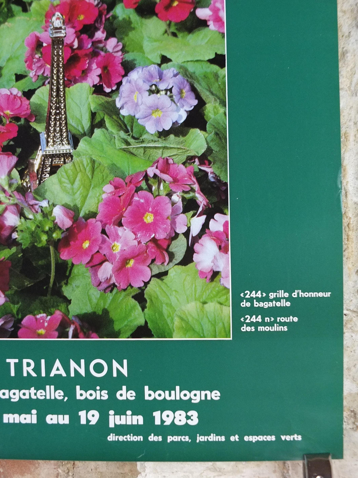 1984 Gardens of Paris Poster, Primula Mairie de Paris Flower Show, Trianon Paris, Garden botanical flora plants blooms, wall art decor