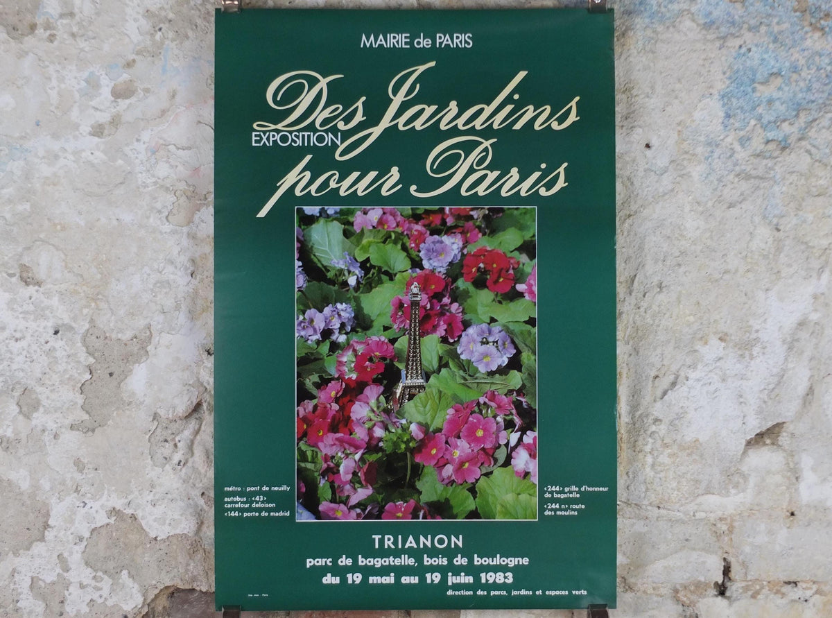 1984 Gardens of Paris Poster, Primula Mairie de Paris Flower Show, Trianon Paris, Garden botanical flora plants blooms, wall art decor
