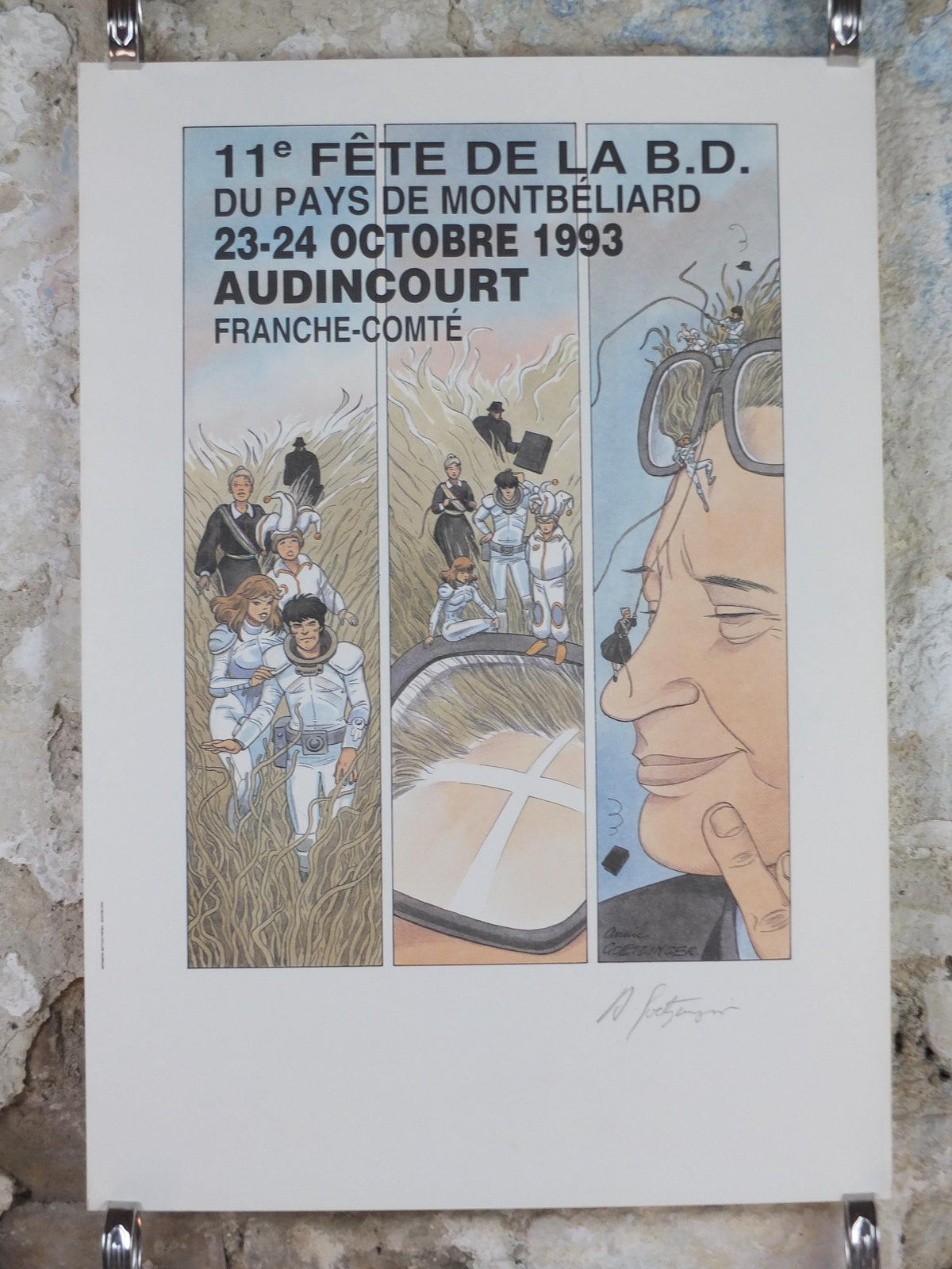 1993 Signed Annie Goetzinger Poster, French Comic Festival, 11e Fête de la B.D. du Pays de Montbéliard, Audincourt, France wall art decor