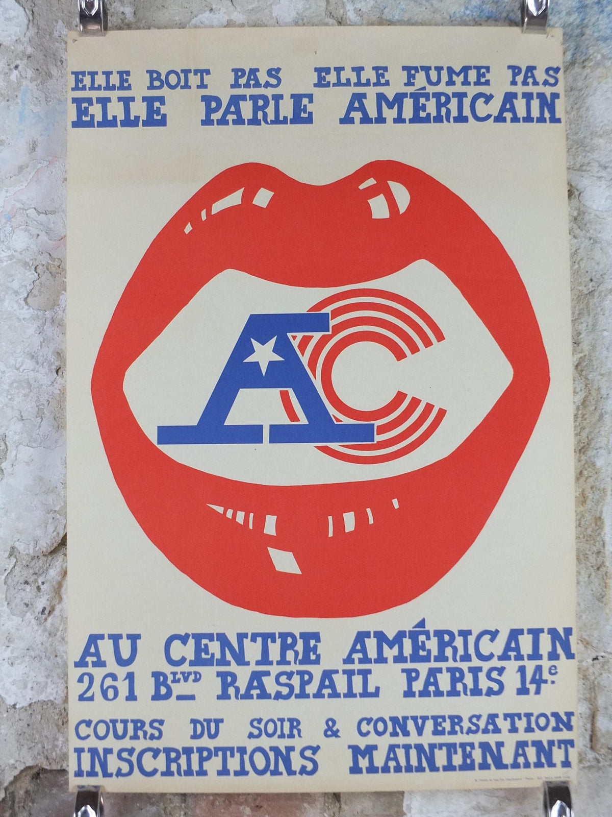1950s USA Lips Poster, The American Center, Speak American, Cultural center in Paris, Language School, wall art decor