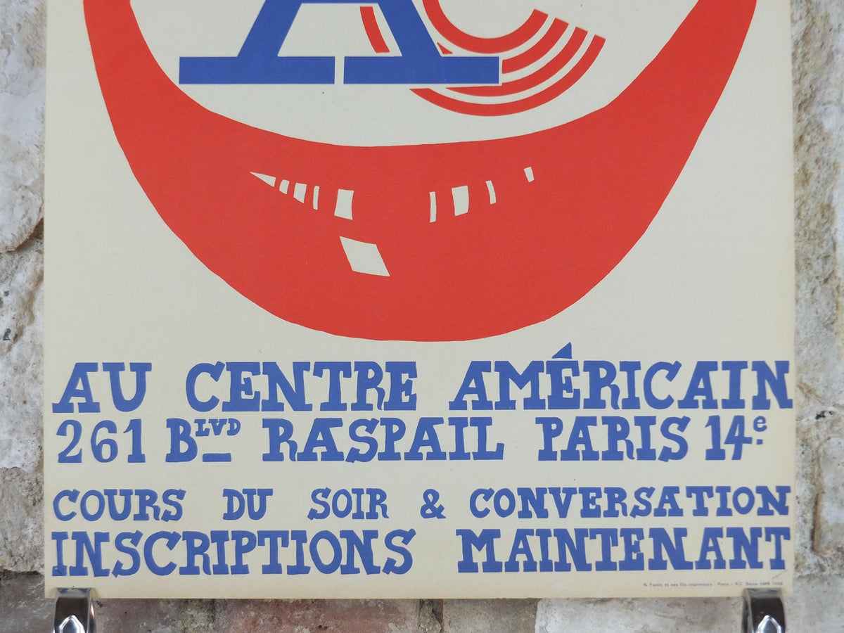 1950s USA Lips Poster, The American Center, Speak American, Cultural center in Paris, Language School, wall art decor