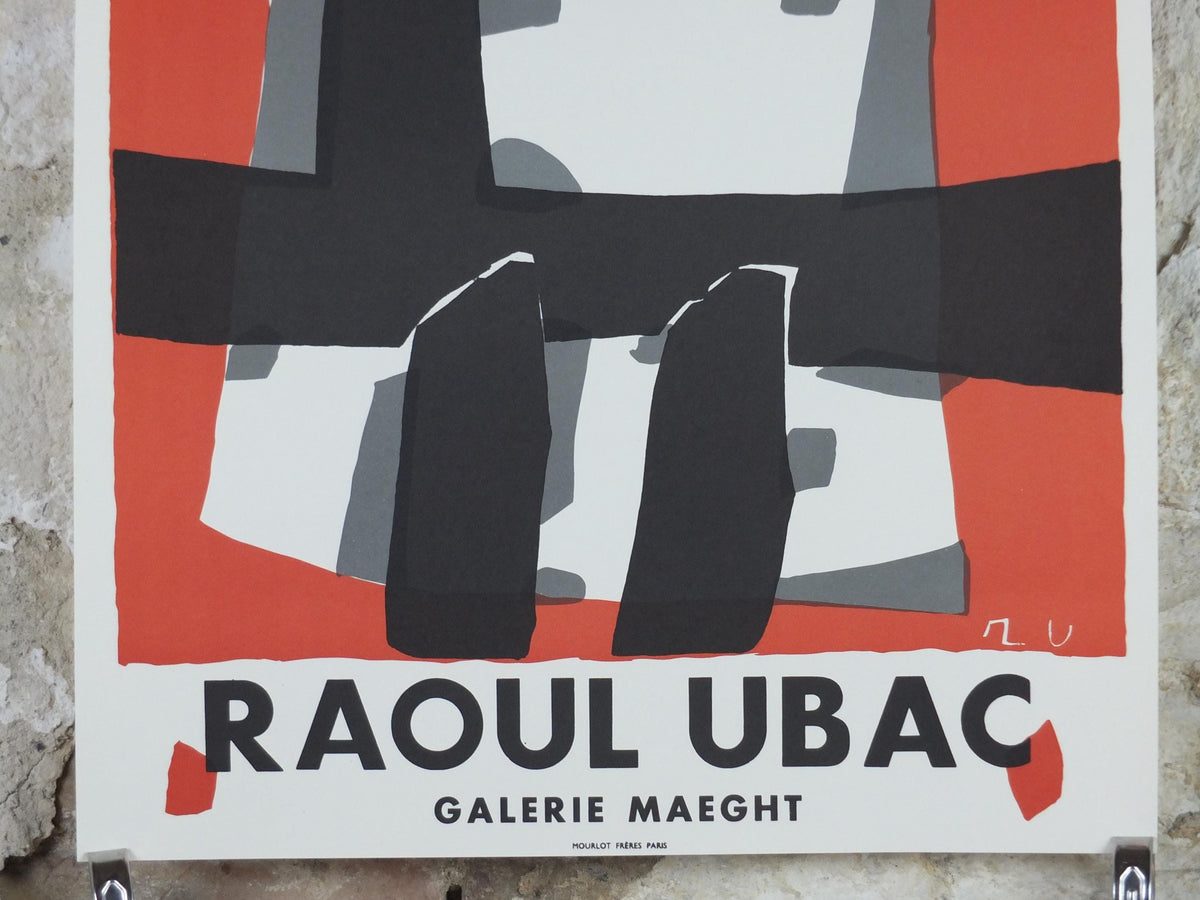 1990s Raoul Ubac Poster, Composition in red and black 1950, abstract surrealism, Mourlot Paris, wall art decor
