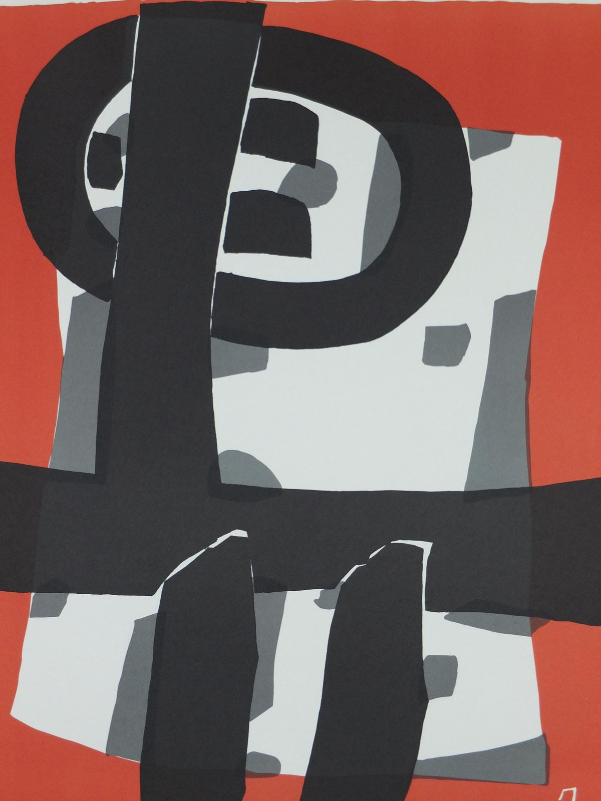 1990s Raoul Ubac Poster, Composition in red and black 1950, abstract surrealism, Mourlot Paris, wall art decor