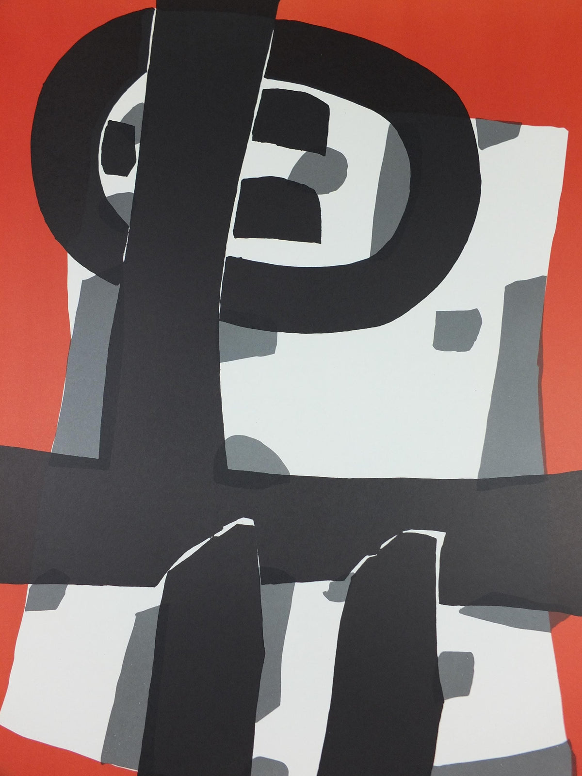 1990s Raoul Ubac Poster, Composition in red and black 1950, abstract surrealism, Mourlot Paris, wall art decor