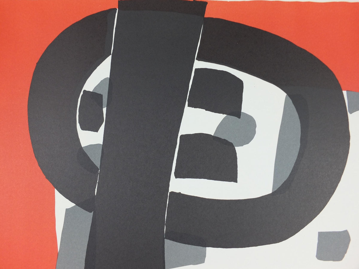 1990s Raoul Ubac Poster, Composition in red and black 1950, abstract surrealism, Mourlot Paris, wall art decor
