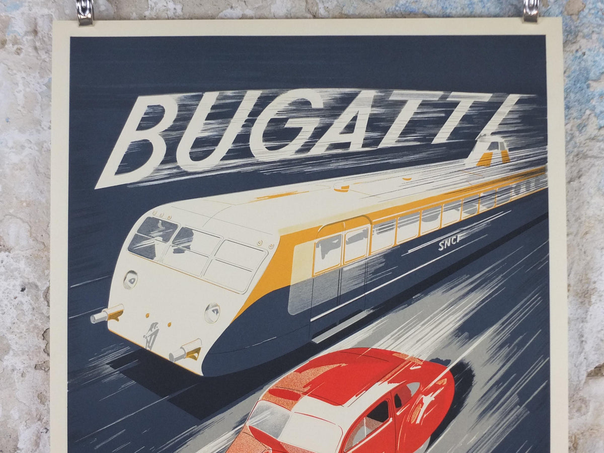 1990s Bugatti Autorails Poster, by R Geri, Maeght Editeur Paris, motor sport motorsport, wall art decor