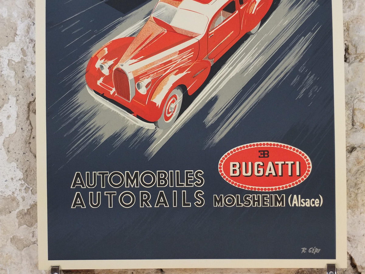 1990s Bugatti Autorails Poster, by R Geri, Maeght Editeur Paris, motor sport motorsport, wall art decor