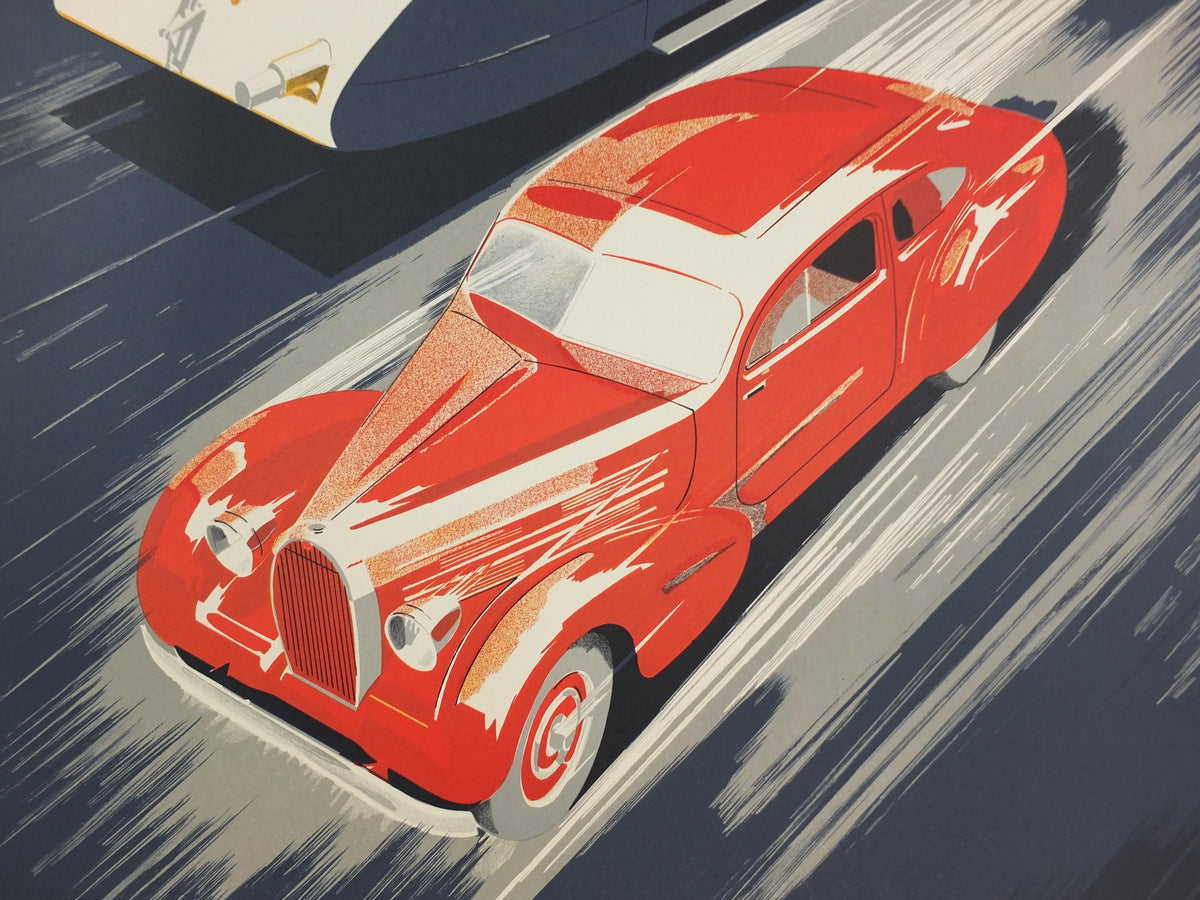 1990s Bugatti Autorails Poster, by R Geri, Maeght Editeur Paris, motor sport motorsport, wall art decor