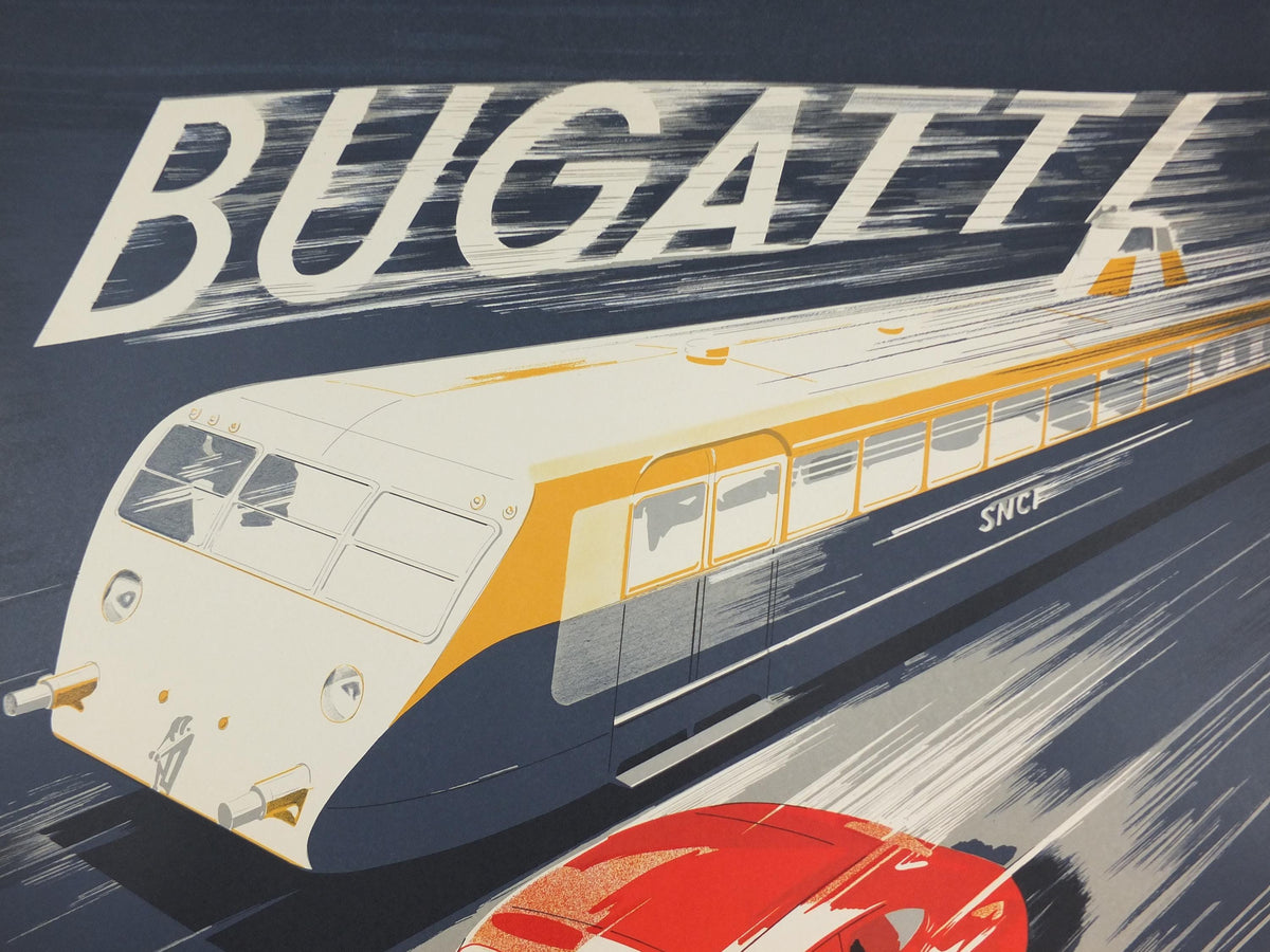 1990s Bugatti Autorails Poster, by R Geri, Maeght Editeur Paris, motor sport motorsport, wall art decor