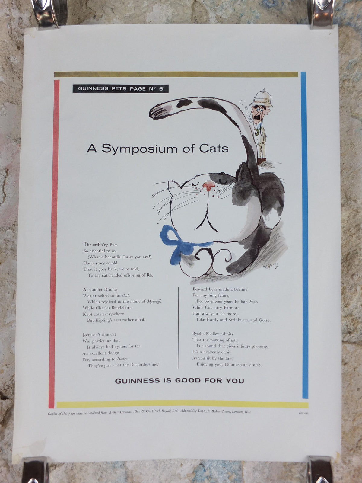 1961 Guinness Cat Poster, A Symposium of Cats, Guinness Pet Page, Guinness is good for you, ale Irish stout beer advertising, wall art decor