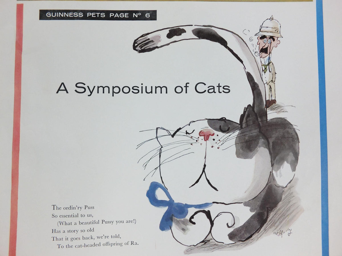 1961 Guinness Cat Poster, A Symposium of Cats, Guinness Pet Page, by Gerard Hoffnung, ale Irish stout beer advertising, wall art decor