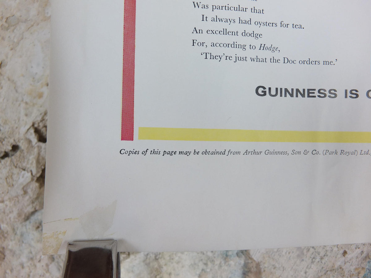 1961 Guinness Cat Poster, A Symposium of Cats, Guinness Pet Page, by Gerard Hoffnung, ale Irish stout beer advertising, wall art decor