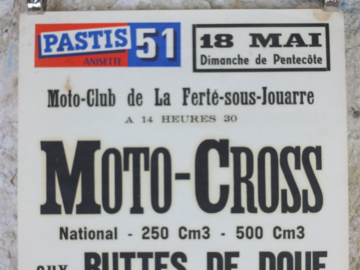 1950s Pastis 51 Motocross Poster, Pastis 51 Anisette, Aniseed drinking alcohol, motorbikes motor cross Buttes de Doue, Paris, wall art decor