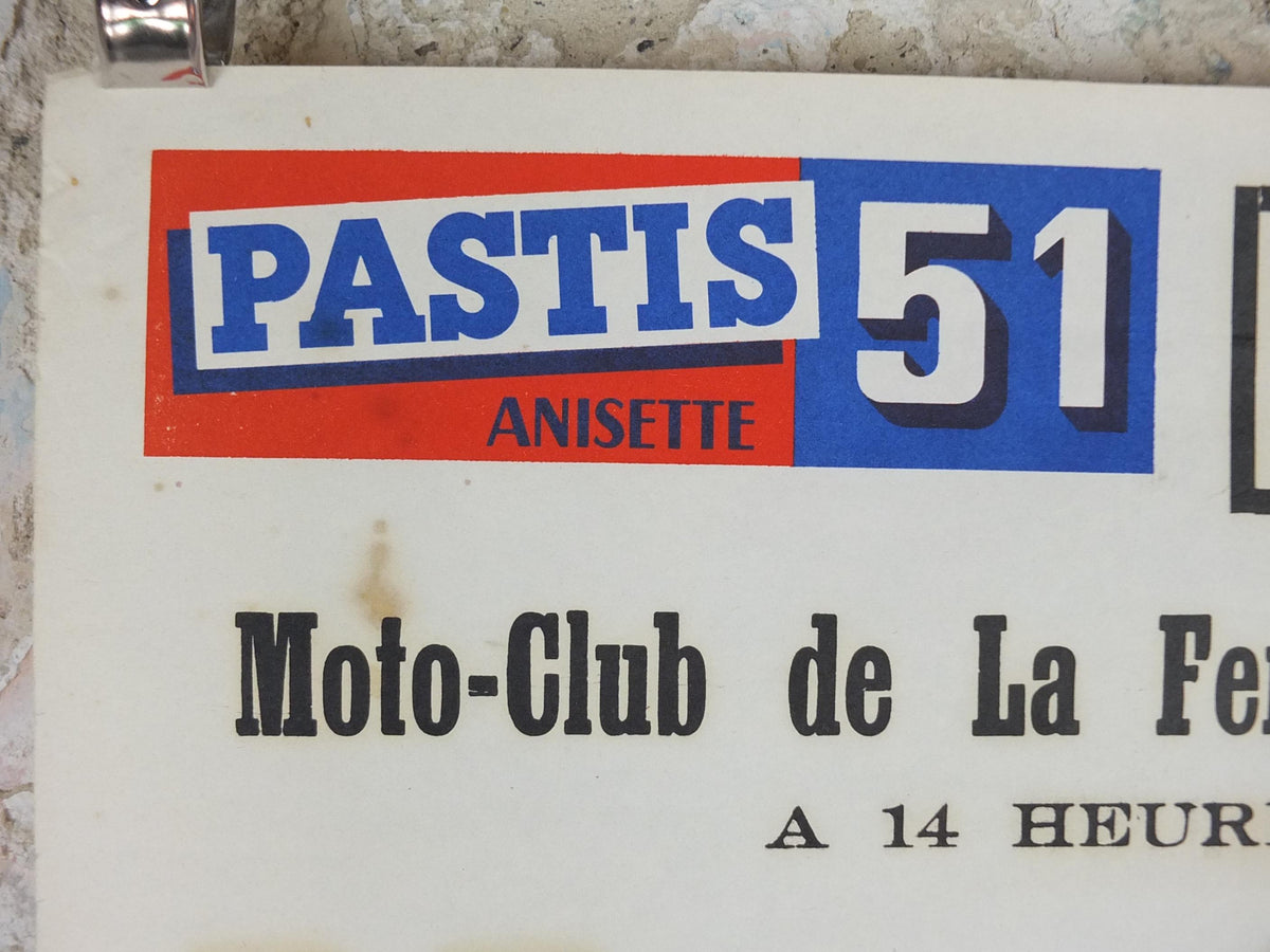1950s Pastis 51 Motocross Poster, Pastis 51 Anisette, Aniseed drinking alcohol, motorbikes motor cross Buttes de Doue, Paris, wall art decor