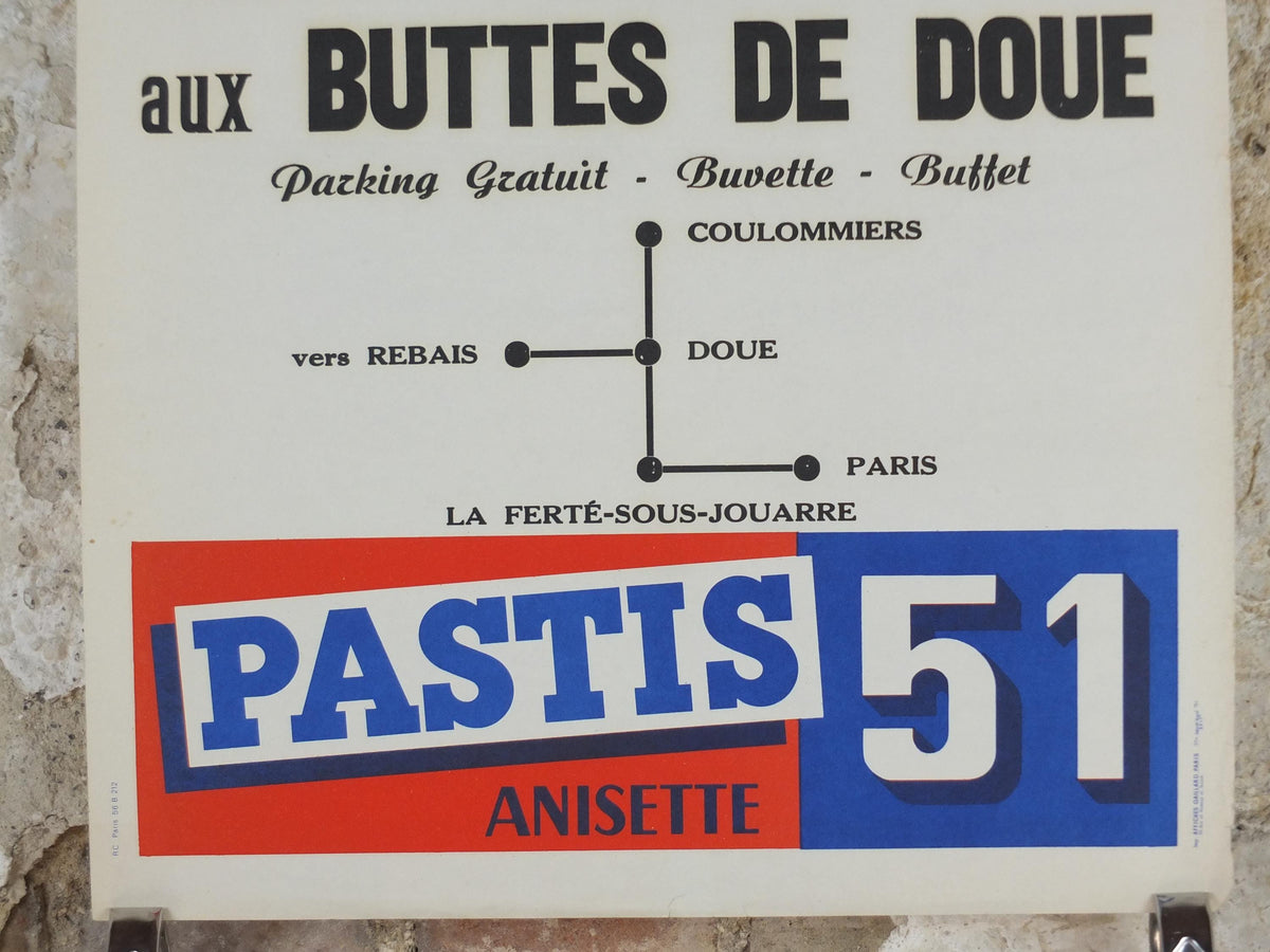 1950s Pastis 51 Motocross Poster, Pastis 51 Anisette, Aniseed drinking alcohol, motorbikes motor cross Buttes de Doue, Paris, wall art decor