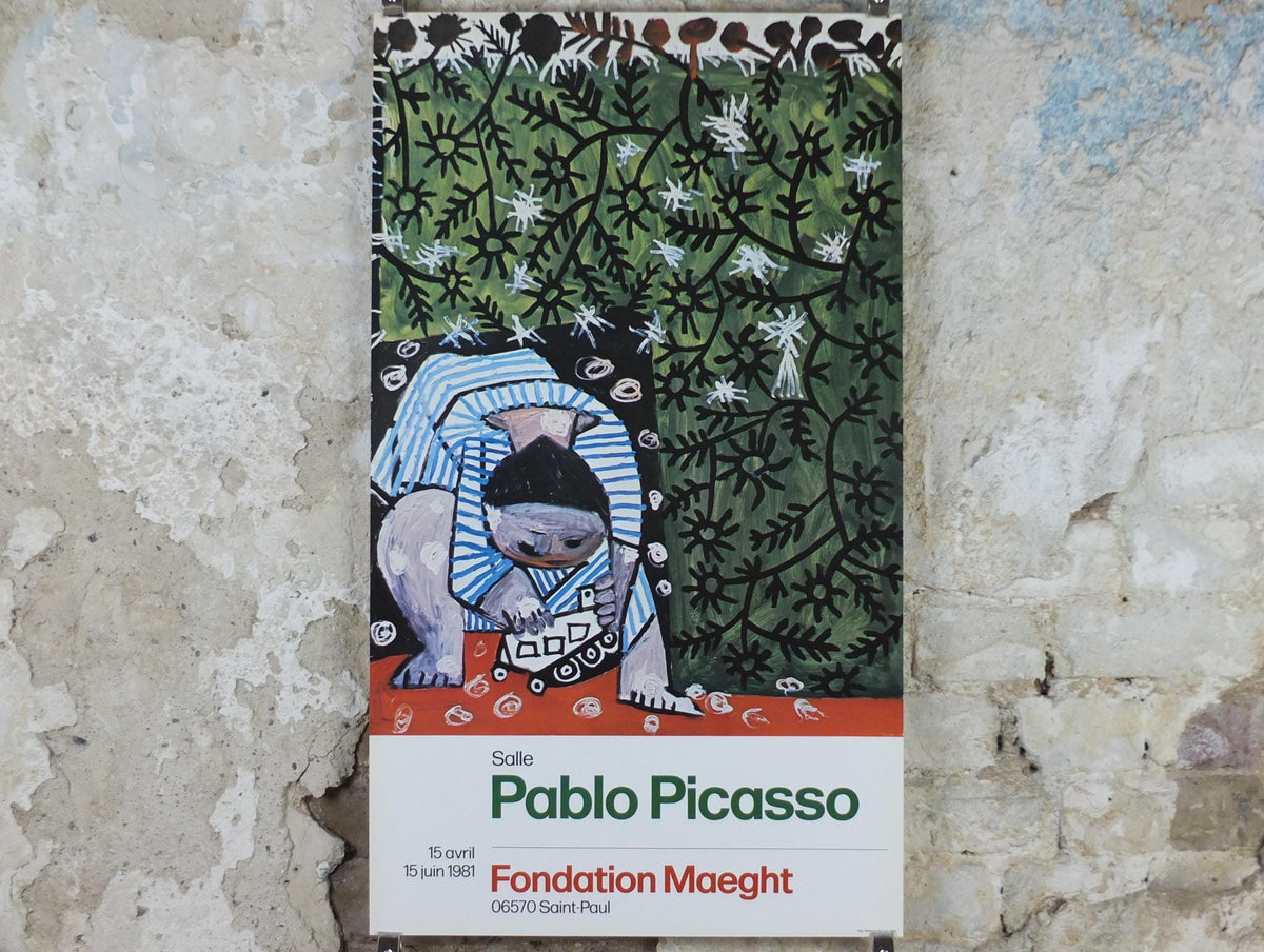 1981 Pablo Picasso Poster, Child Playing in Camomiles 1953, Toy Truck, Fondation Maeght, Paris, Impressionism exhibition, wall art decor