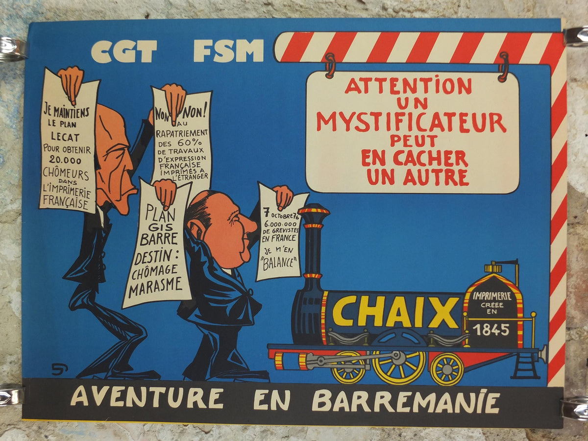 1976 French Labour Unions Poster, Imprimerie Chaix, CGT and FSM, workers rights better pay and conditions, wall art decor