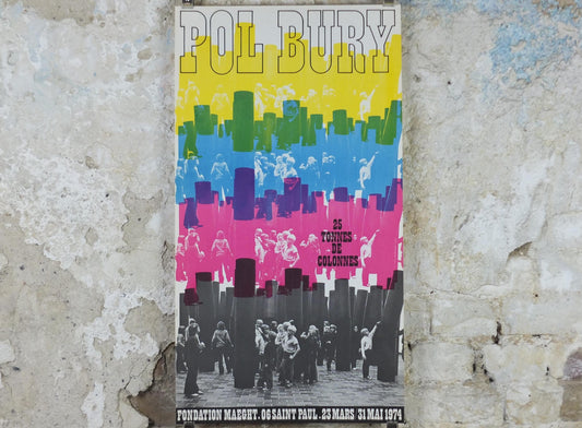1974 Pol Bury Poster, 25 Tons of Columns, Tonnes de Colonnes, Cobra Group, Jeune Peintre Belge, artist gallery exhibition wall art decor
