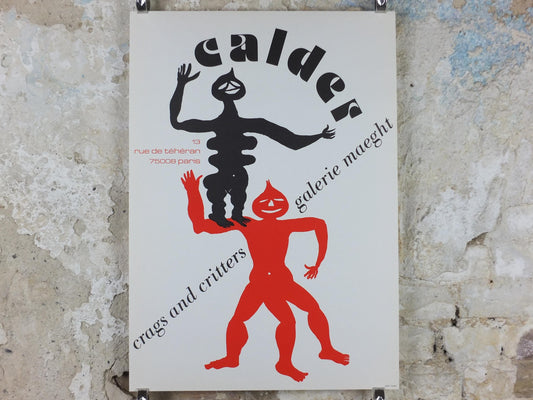 1975 Alexander Calder Poster, Crags and Critters, Galerie Maeght Paris, Innovative Mobiles artist, gallery exhibition, wall art decor
