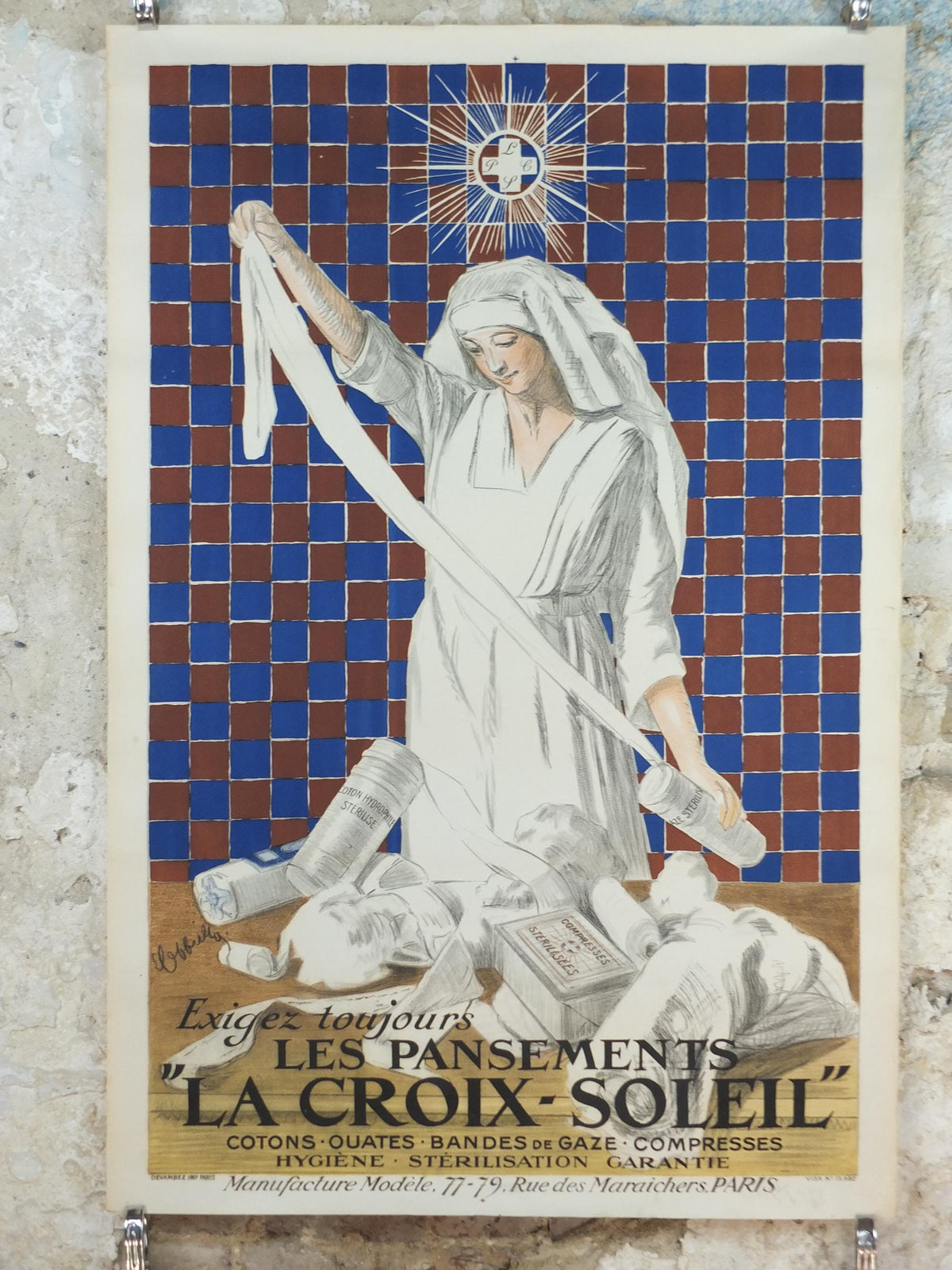 1919 La Croix-Soleil Poster, Les Pansements La Croix‑Soleil, by Leonetto Cappiello, Italian, stone lithograph, advertising wall art decor