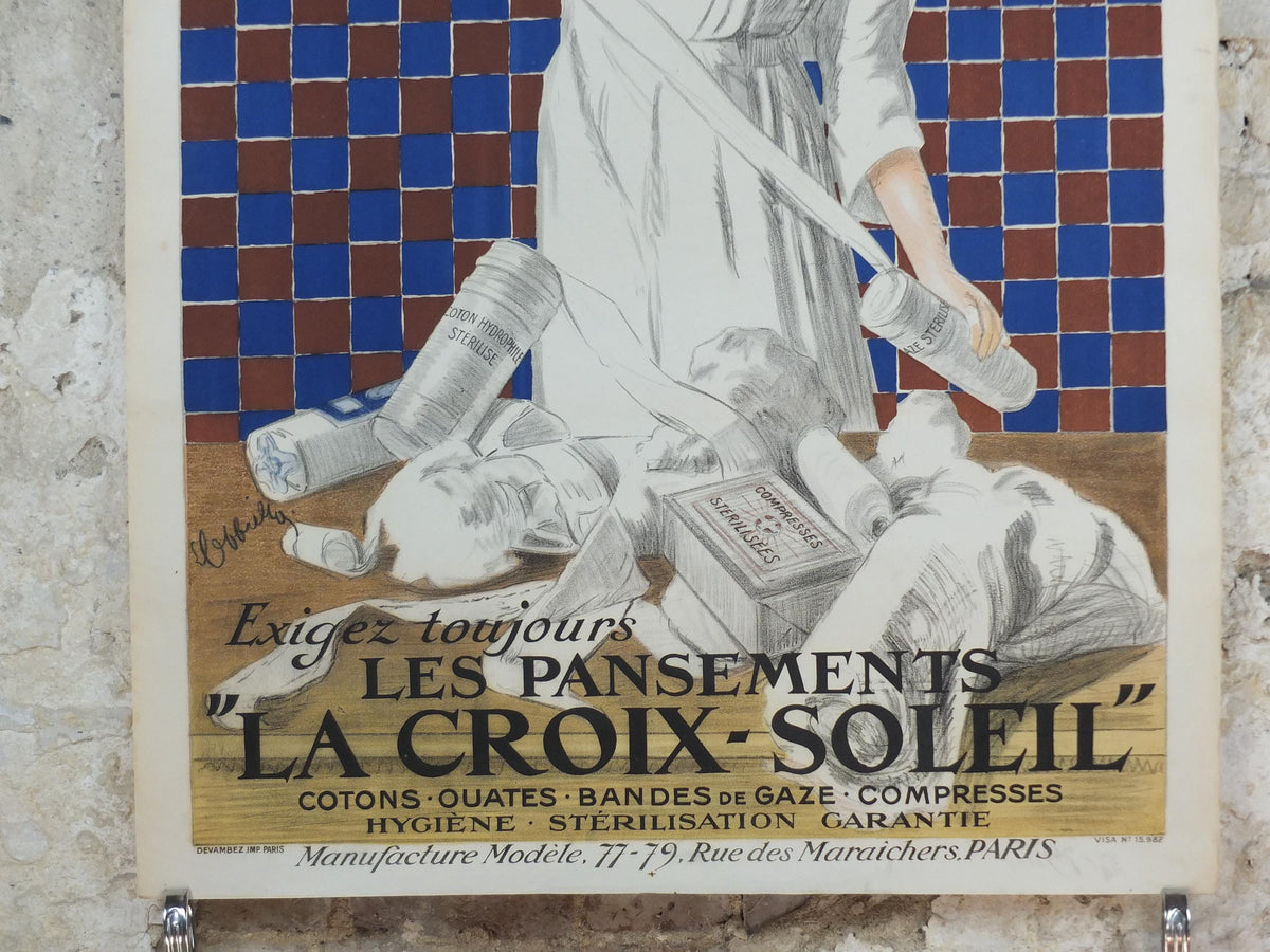 1919 La Croix-Soleil Poster, Les Pansements La Croix‑Soleil, by Leonetto Cappiello, French, stone lithograph, advertising wall art decor