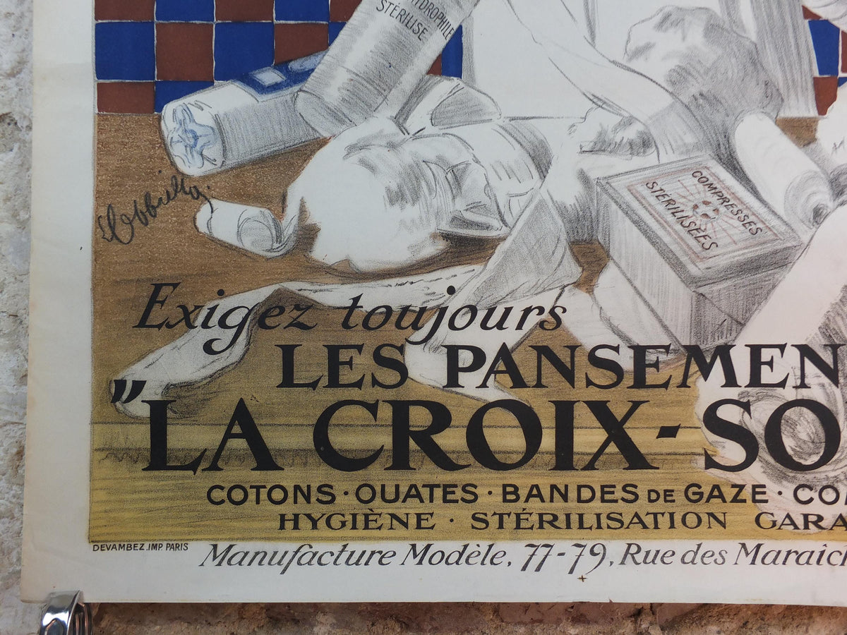 1919 La Croix-Soleil Poster, Les Pansements La Croix‑Soleil, by Leonetto Cappiello, French, stone lithograph, advertising wall art decor