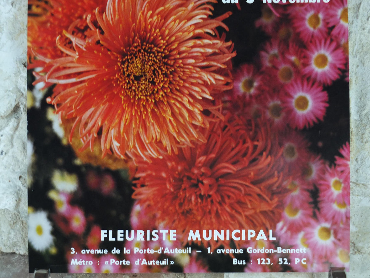 1980s Chrysanthemum Poster, Mairie de Paris Flower Show, 16th arrondissement of Paris, Garden botanical flora plants blooms, wall art decor