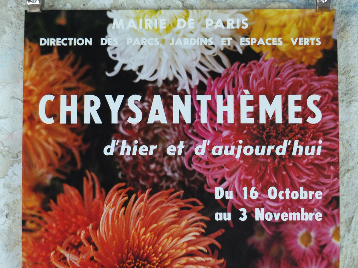 1980s Chrysanthemum Poster, Mairie de Paris Flower Show, 16th arrondissement of Paris, Garden botanical flora plants blooms, wall art decor