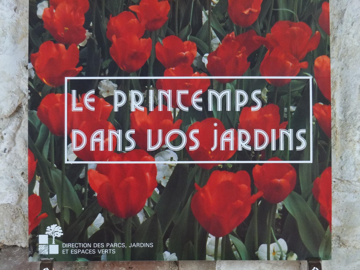 1980s Tulips Poster, Mairie de Paris spring Flower Show, Le Printemps dans vos Jardins Paris, Garden botanical flora blooms, wall art decor