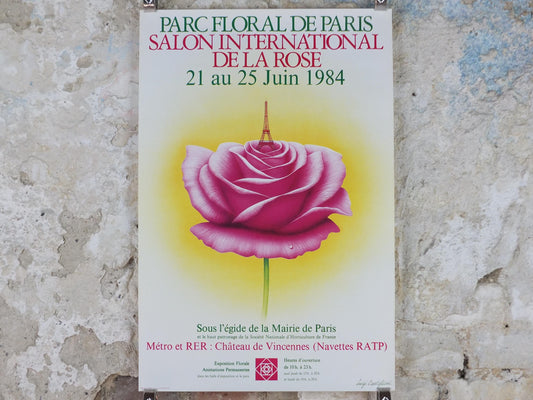 1984 Rose Eiffel Tower Poster, Mairie de Paris Flower Show, Parc Floral de Paris, Garden botanical flora plants blooms, wall art decor