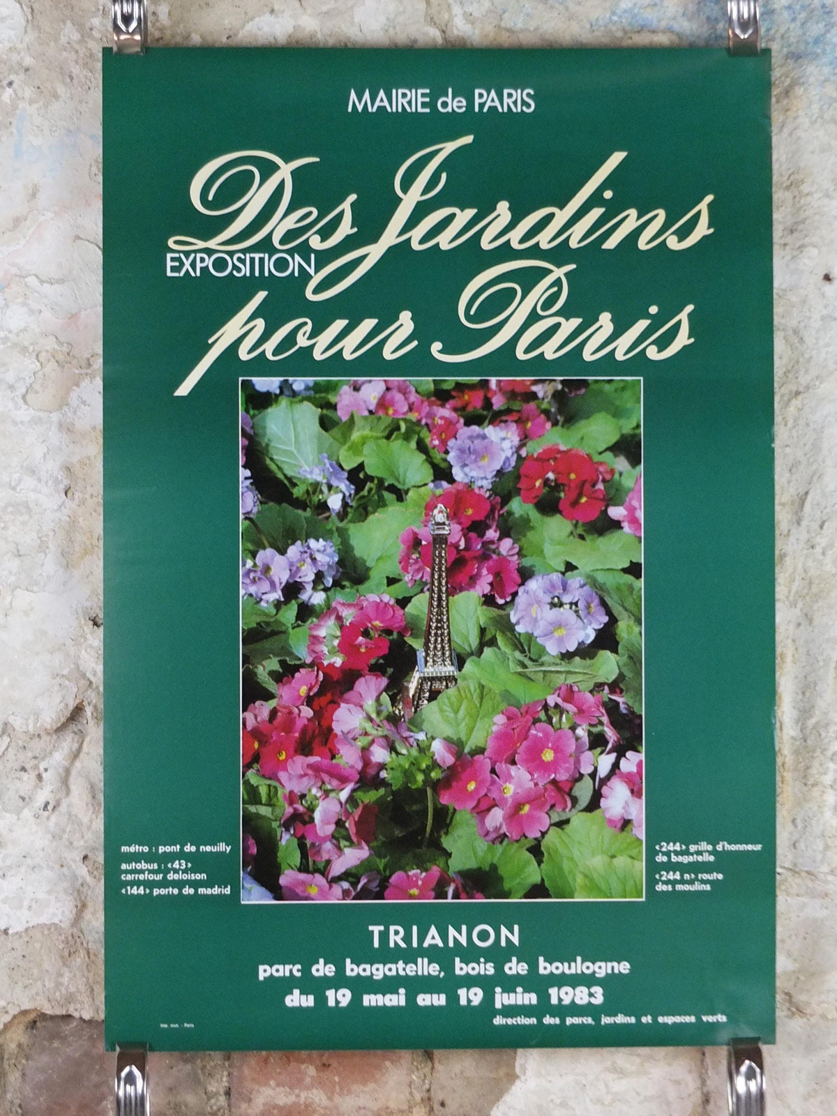 1984 Gardens of Paris Poster, Primula Mairie de Paris Flower Show, Trianon Paris, Garden botanical flora plants blooms, wall art decor