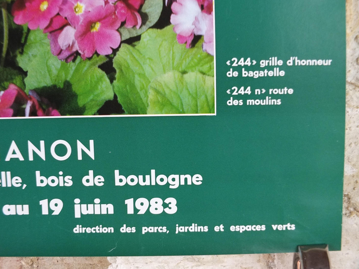 1984 Gardens of Paris Poster, Primula Mairie de Paris Flower Show, Trianon Paris, Garden botanical flora plants blooms, wall art decor