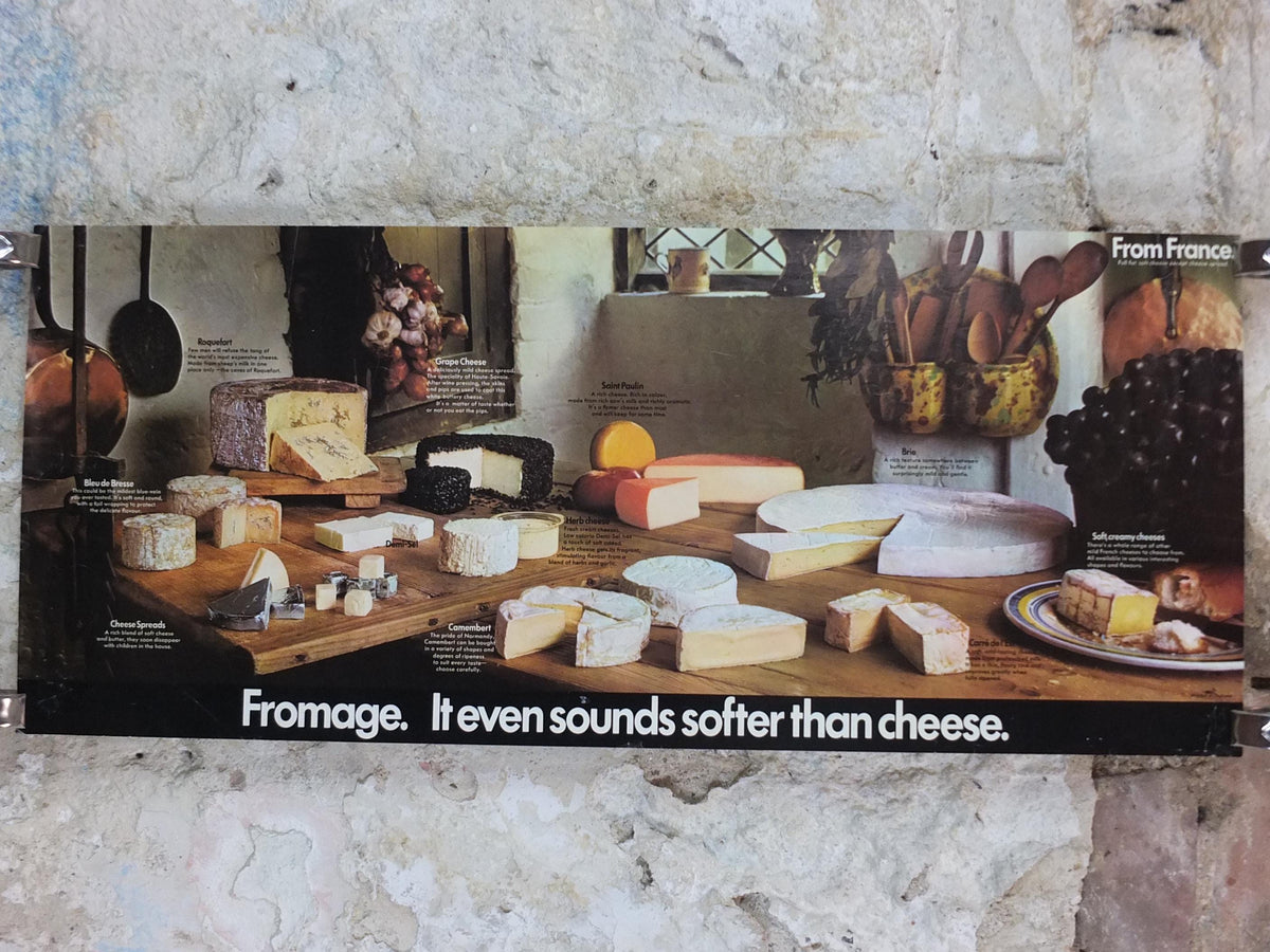 1970s Cheeses of France Poster, Fromages de France, Roquefort, Brie, Camembert, cheesemaking, kitchenalia wall art decor