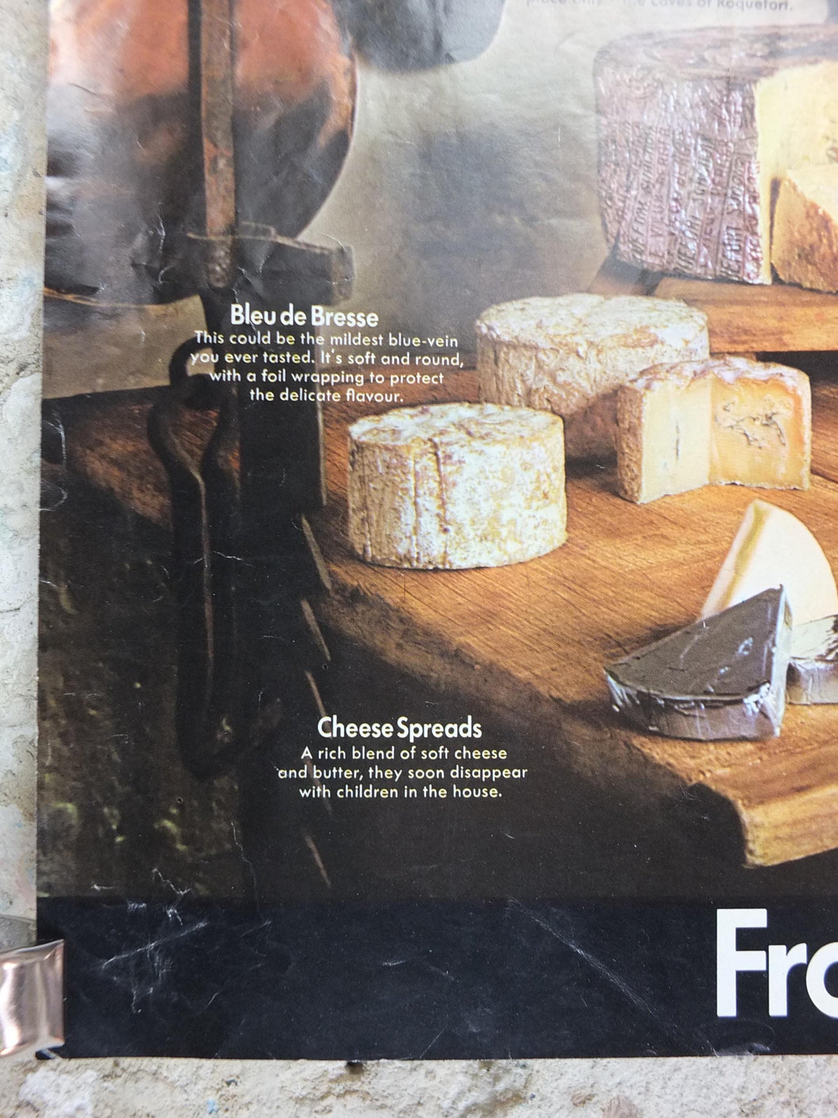 1970s Cheeses of France Poster, Fromages de France, Roquefort, Brie, Camembert, cheesemaking, kitchenalia wall art decor