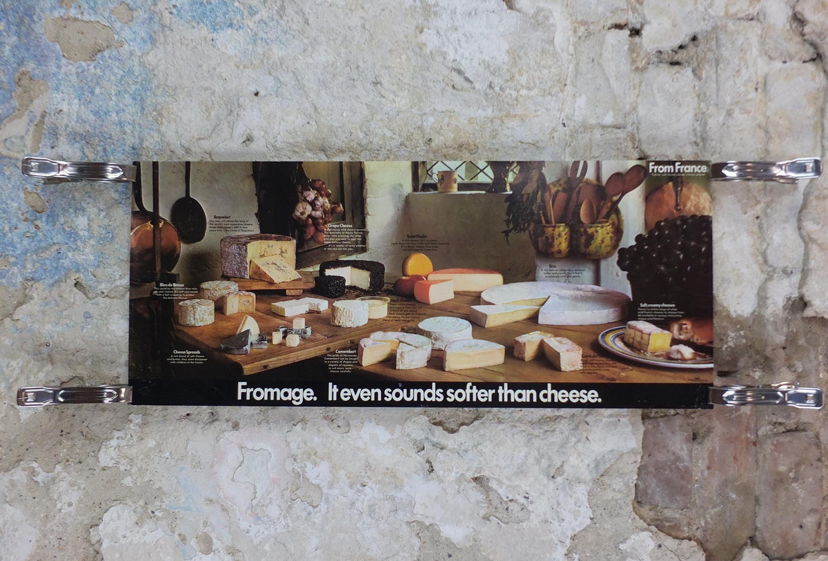 1970s Cheeses of France Poster, Fromages de France, Roquefort, Brie, Camembert, cheesemaking, kitchenalia wall art decor