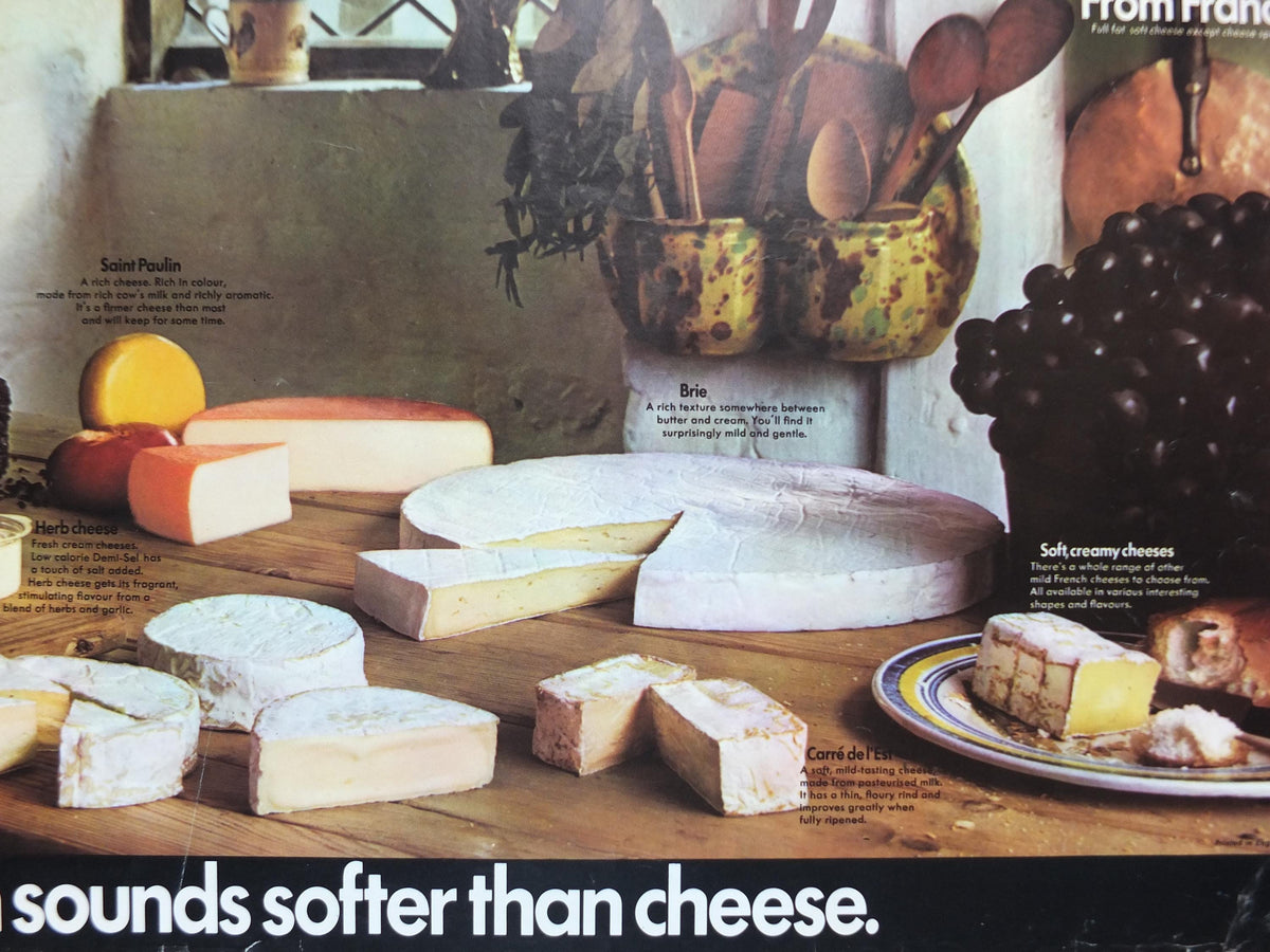 1970s Cheeses of France Poster, Fromages de France, Roquefort, Brie, Camembert, cheesemaking, kitchenalia wall art decor
