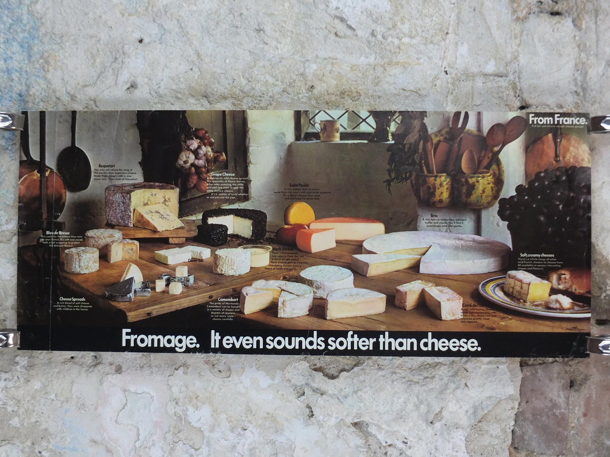 1970s Cheeses of France Poster, Fromages de France, Roquefort, Brie, Camembert, cheesemaking, kitchenalia wall art decor